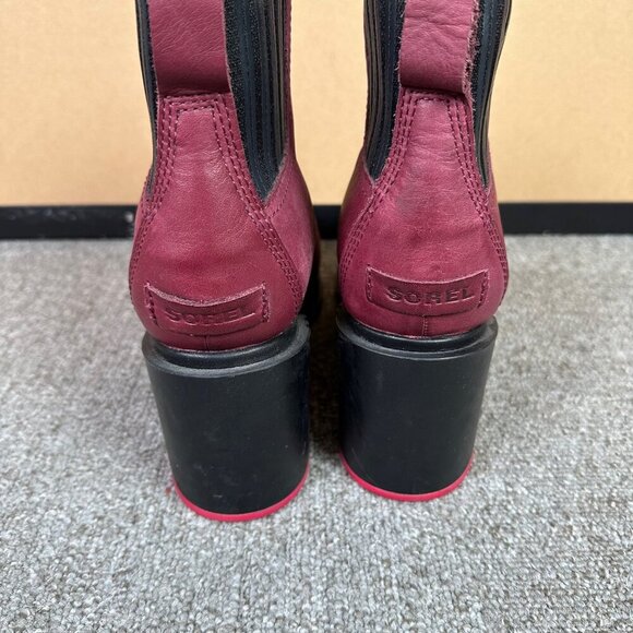 Sorel Margo Wine Red Heeled Chelsea Ankle Boot Leather Waterproof Size 8.5 - Picture 4 of 8